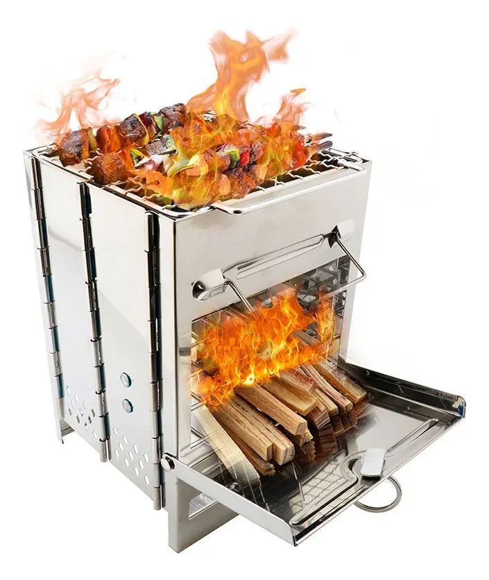 Fogo de Lenha Quadrado Portátil Dobrável – Camping, Trilhas e Churrasco