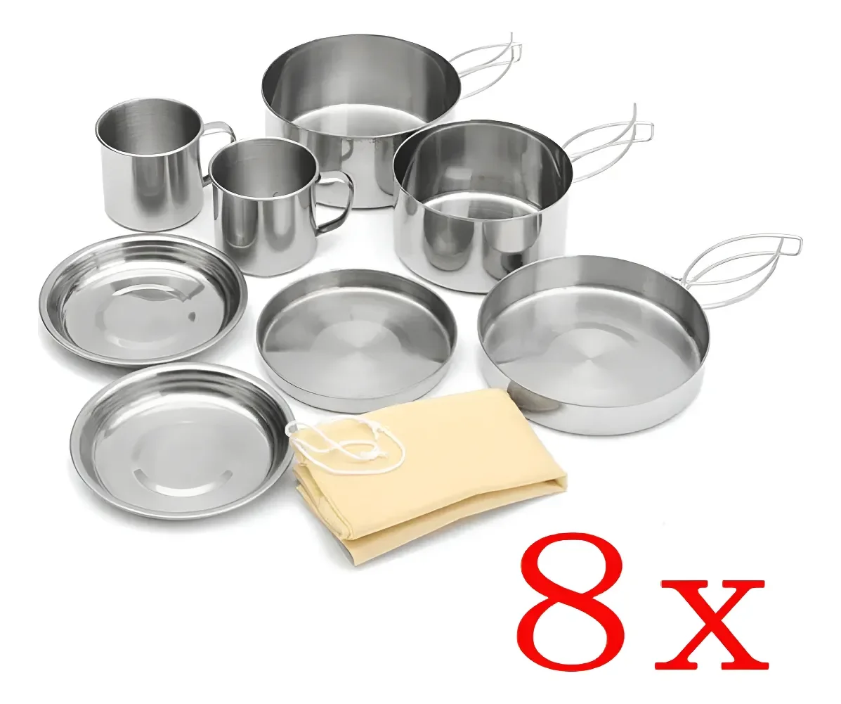 Kit de Panelas Camping Alumínio 8 Peças Portátil – Ideal para Trilhas e Acampamentos