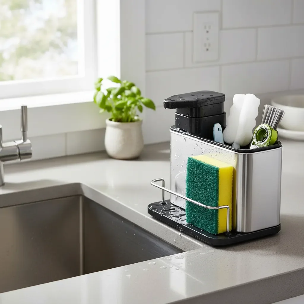 Porta Detergente com Dispenser e Suporte para Esponja – PrimeFit Inox