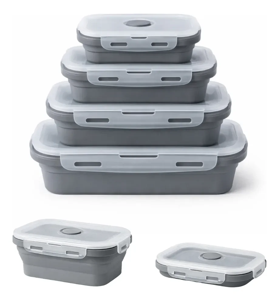 Kit de Potes Herméticos Dobráveis em Silicone – 4 Unidades (550 ml)