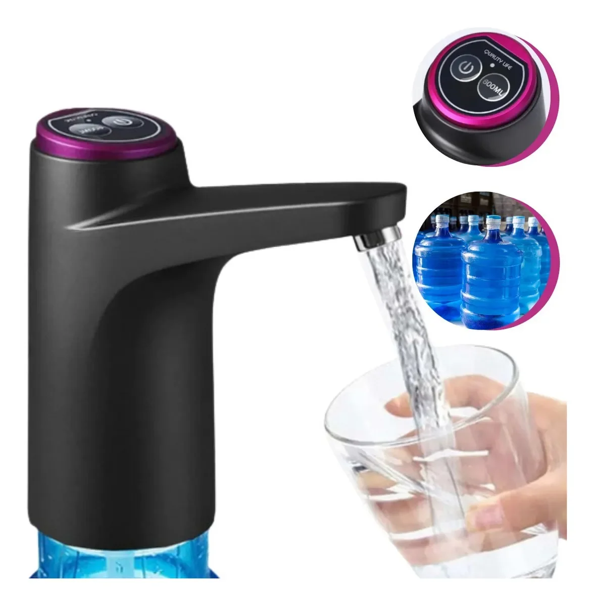 Bomba Elétrica Recarregável para Galão de Água – USB Bivolt (até 20L)