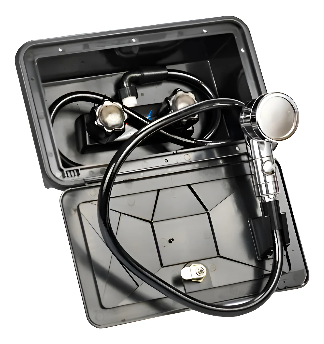 Ducha com Duplo Comando para Motorhome, Trailer ou Barco – Preta Fosca