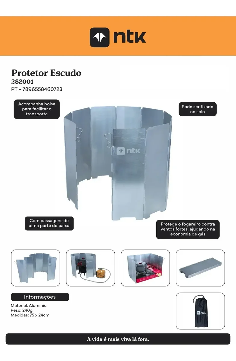 Protetor de Vento para Fogareiro Nautika Cinza Dobrável e Portátil